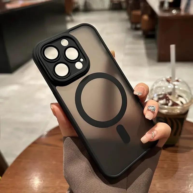 Для Magsafe Матовый прозрачный магнитный чехол для iPhone 15 14 Plus 13 12 11 Pro Max Защита объектива Беспроводная зарядка Ударопрочный чехол