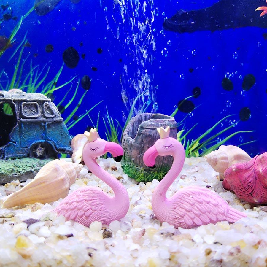 2pcs/Set Couples' Crown Flamingo Statues - For Fish Tank Landscaping, Bonsai DIY Decoration, Home Ornament | Valentine's Gift