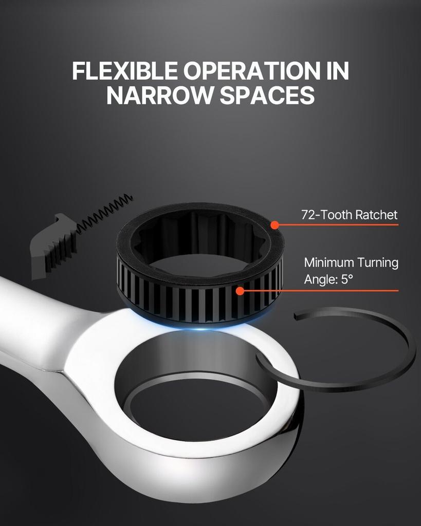 Combination Wrench Set 8-Piece Metric 8 mm to 19 mm with Organizer Rack