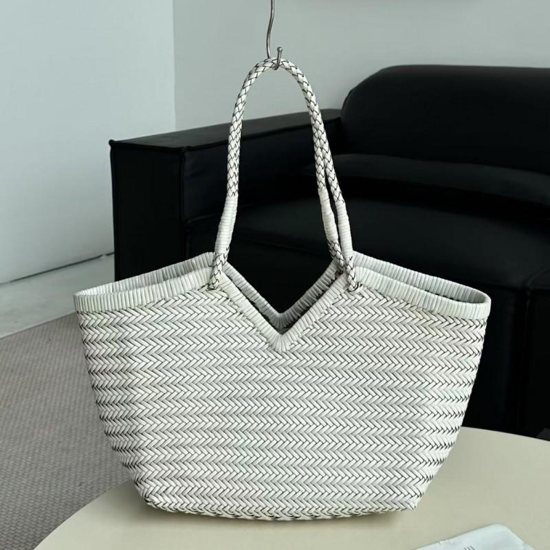 Handwoven Genuine Leather Tote Bag Women Large Capacity Casual Shoulder Vacation Style Basket