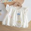 Девочки Летний Милый Топ в Горошек С 3D Рукавами-Шляпками Грибочками И Штаны-Бутоны Милый Комплект из Двух Предметов