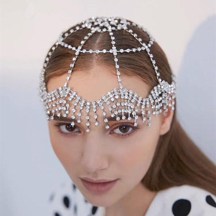 New Crystal Rhinestone Hair Chain European American Hair Accessories Tassels Stage Performance Jewelry Elegant Bridal Dress