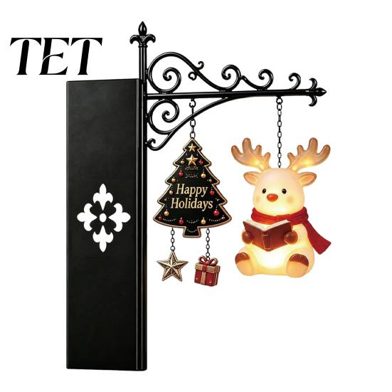 Santa Claus Book Insert Christmas Shelf Light, Iron Bookend Night Lamp with Metal Stand Decor Reindeer Snowman, Warm Glow Tabletop for Study