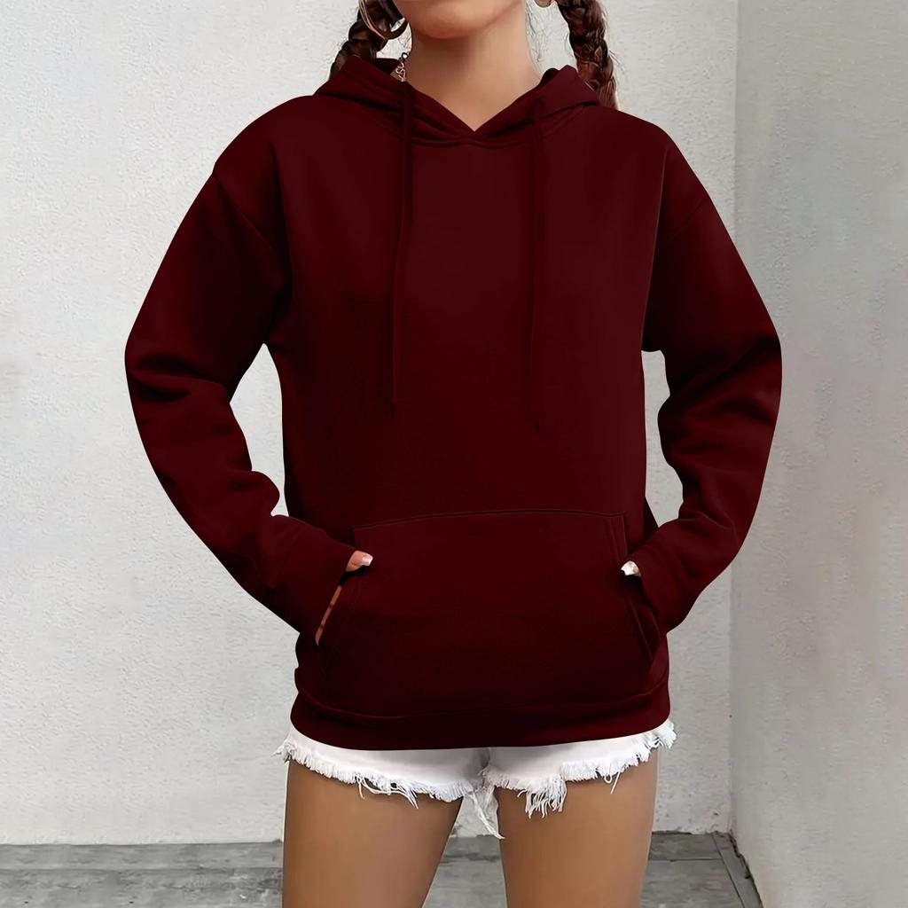 Women's Fashion Casual Sweatshirt Solid Color Hooded Pullover Sweatshirt With Pocket