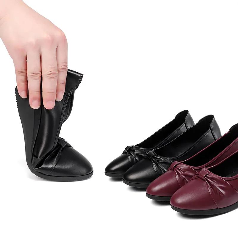 Women Wedges Pumps PU Leather Heels Slip On Shoes Black Office Lady Shoes Spring Summer Pumps Shallow Platform Zapatos