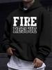 FIRE RESCUE Firefighter-Themed Printed Hooded Sweatshirt, Honoring the Heroes Who Go Against the Flow, Loose Drop-Shoulder Fit, Exuding a Sense of Pow