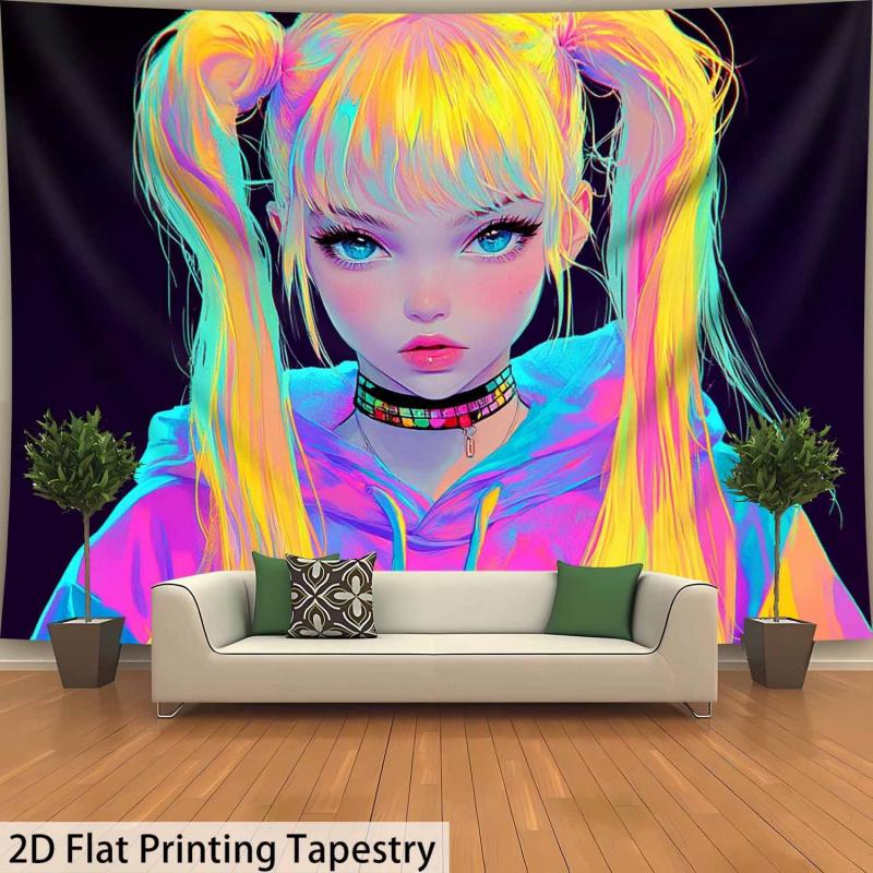 VIKAMA Black Background Digital Cartoon Character Gradient Tapestry Suitable For Room Decoration Of Wall And Bedroom Decoration