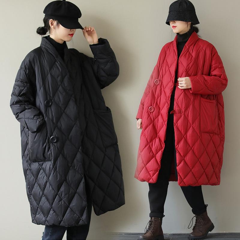 Women Puffer Jacket Coat Loose Mid-length Quilted Padded Parka Winter Warm Outerwear