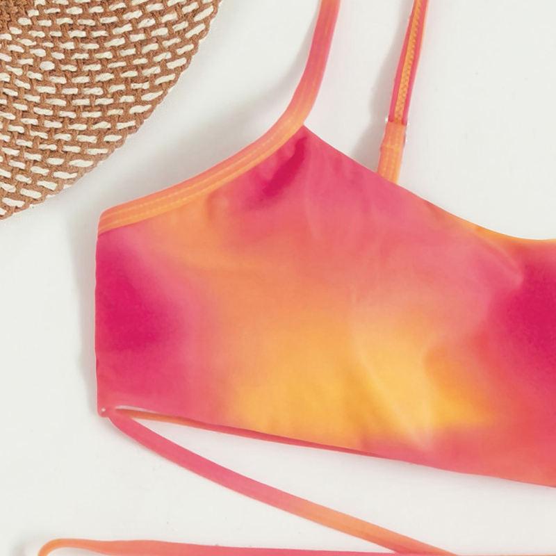 Swimsuit Women's Split Three Piece Set Tie Dye Lace Up Sexy Bikini Sets For Female Halter Drawstring Swimwear