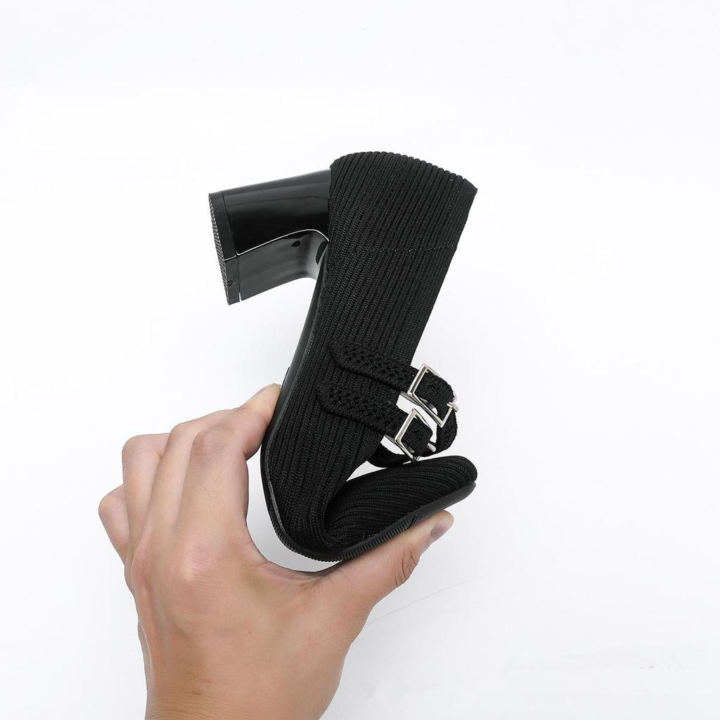 Женские туфли больших размеров на высоком толстом каблуке, простые, повседневные, с квадратным носком, с пряжкой, рабочие туфли, однотонные, 34-43