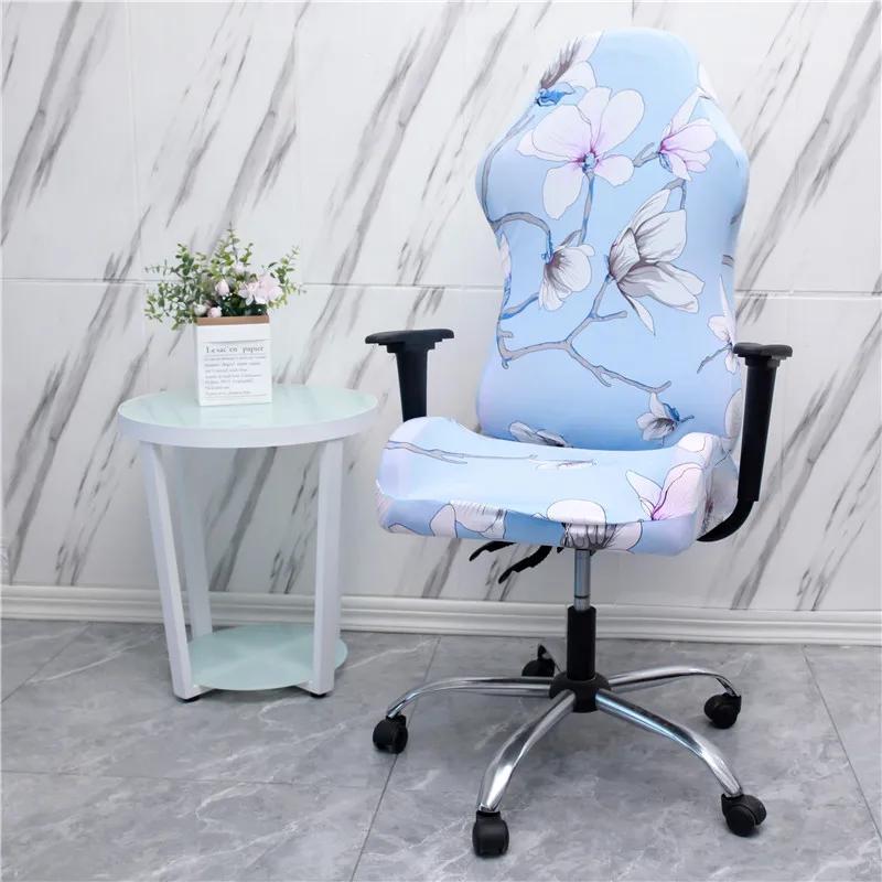 Office Computer Gaming Chair Covers Stretch Spandex Armchair Gamer Seat Cover Printed Household Racing Desk Rotating Slipcovers