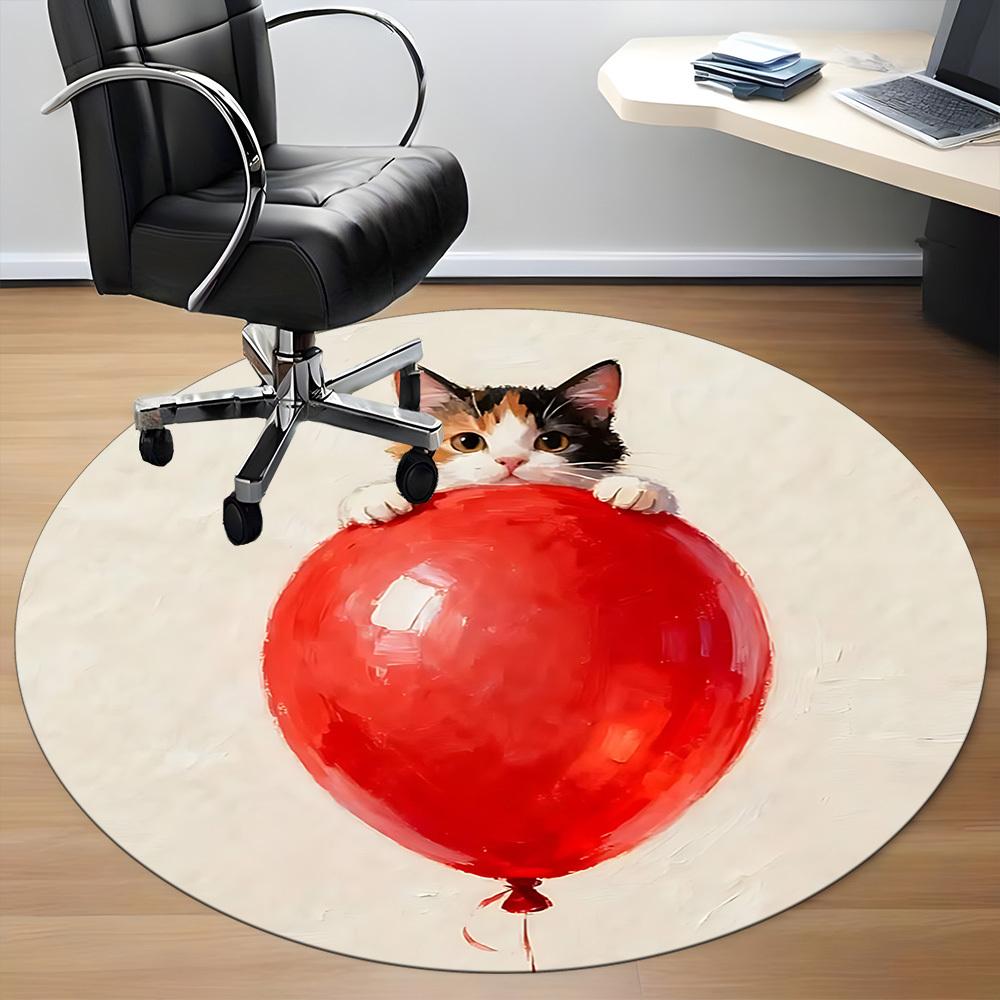 1PC Kitten Balloon Office Round Area Rug,  Mat Suitable ForOffice, Under Office Chairs Bedroom Living Room Home Decor, Room Deco