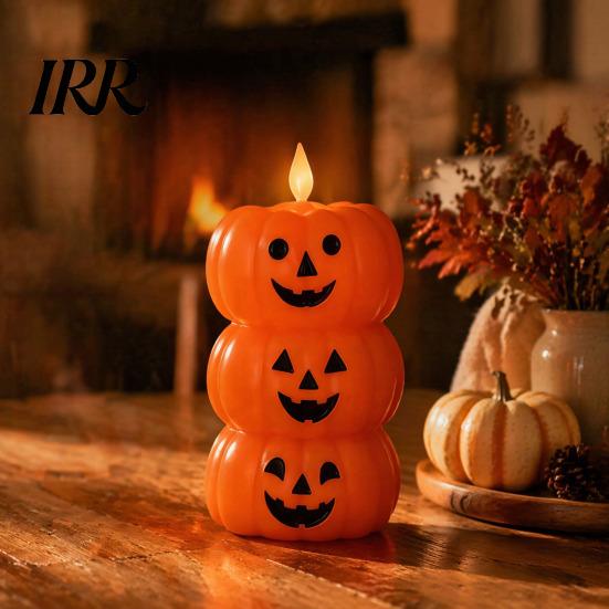 LED Flameless Candle Halloween Fake Candle, Battery Operated Stacked Pumpkin/Ghost Light, Party Atmosphere Light Flickering Pillar for Dinner