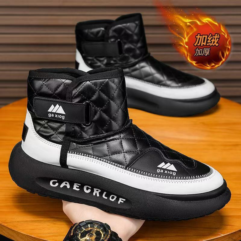 Флисовые Утепленные Зимние Ботинки Хлопковая Обувь Зимние Мужские Повседневные Ботинки Мартин с Высоким Голенищем Обувь для Сноуборда Универсальные Черные