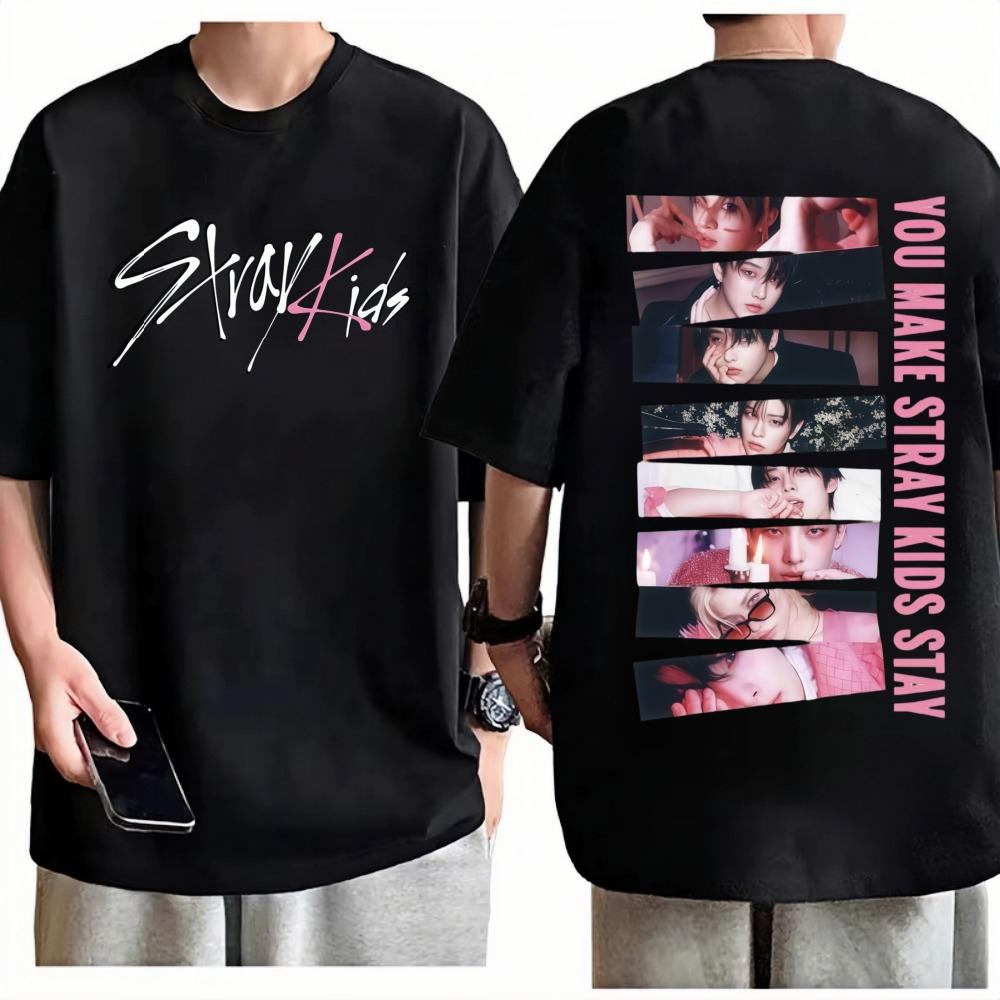 Унисекс футболка Stray Kids Karma, двусторонняя, в стиле гранж-коллаж, хлопок, с круглым вырезом, короткий рукав, K-Pop, повседневный, с графическим принтом
