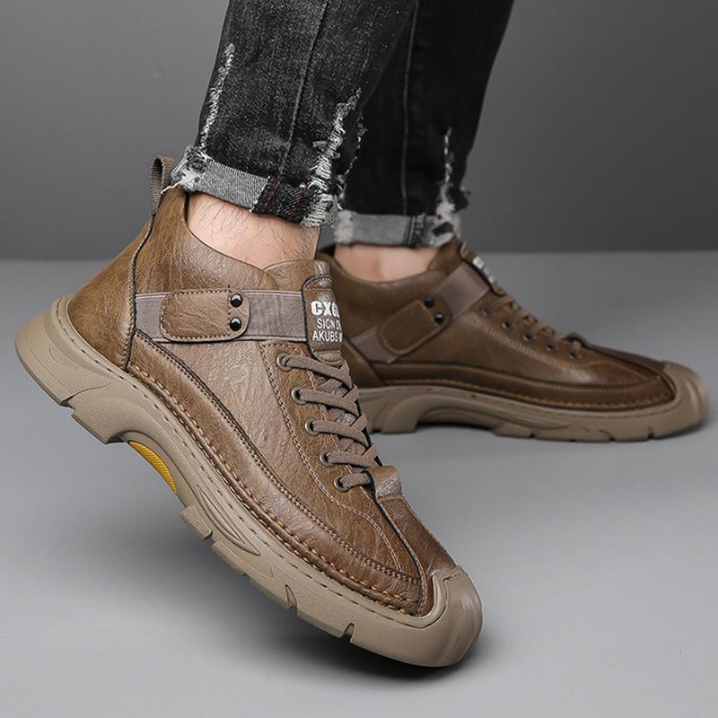 Fashionable Men's Shoes 2024 Autumn Outdoor Casual High-top Leather Shoes Men's Velvet Thickened Warm Cotton Shoes Snow Boots