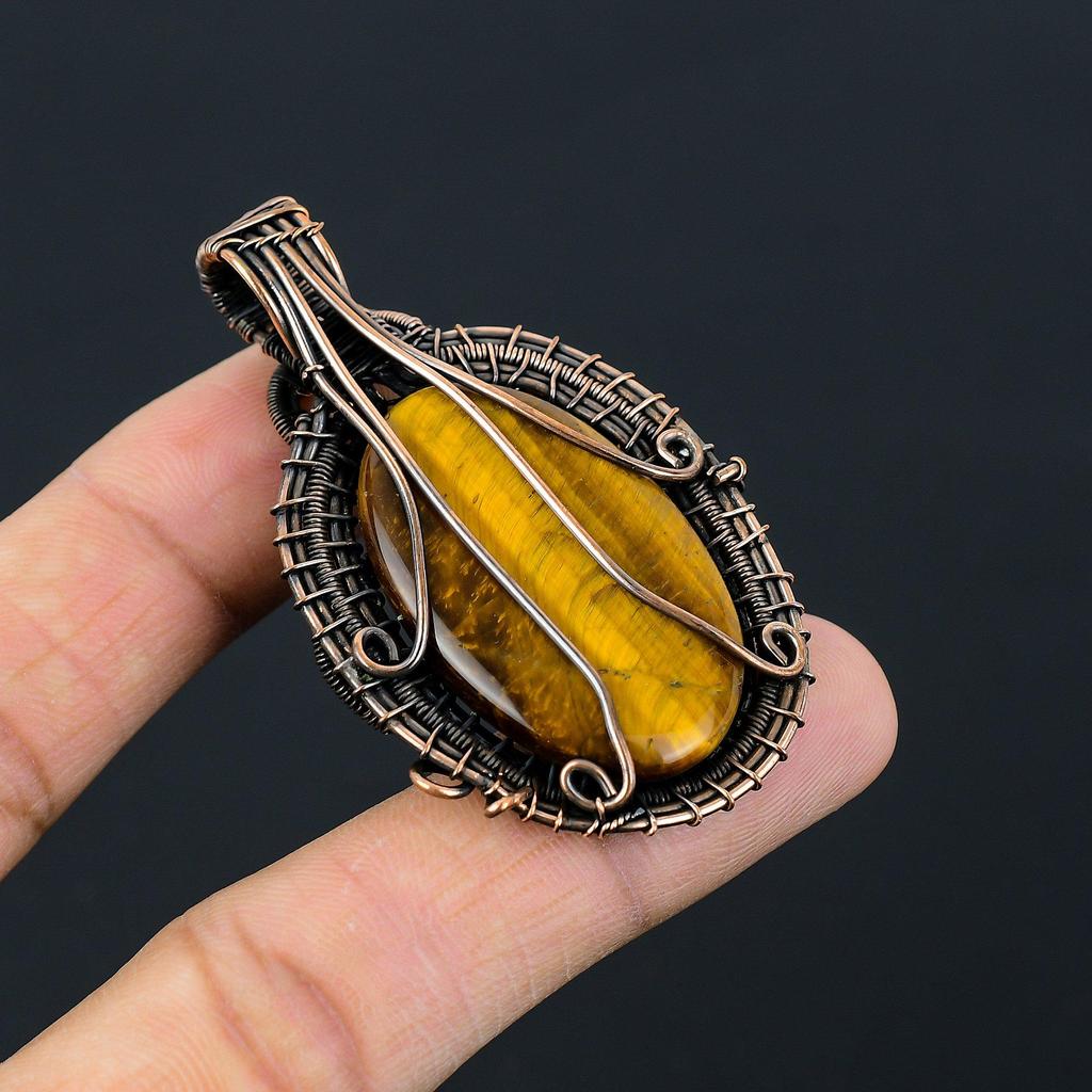 Ювелирные изделия с драгоценными камнями тигрового глаза Чистая медная проволока, обернутая ручной подвеской, подарок для нее