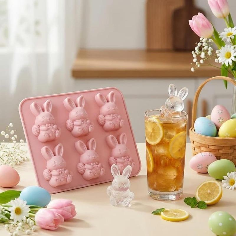 1/2 шт. Силиконовая форма Пасхальный кролик, 6 ячеек 3D кубики льда-кролики и лоток для десертов, Гибкая форма для выпечки шоколада, конфет и желе