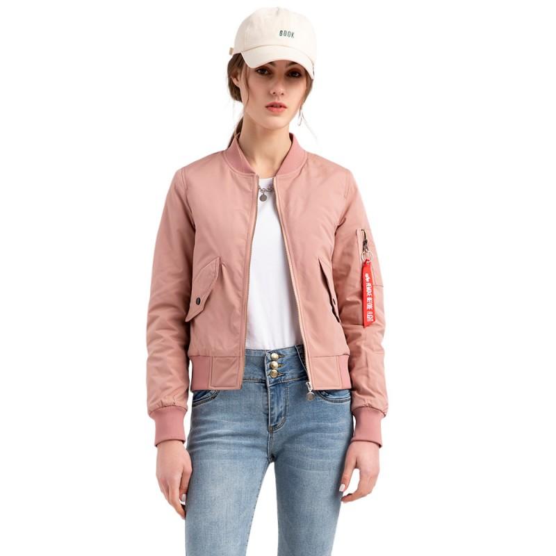 Womens Flight Jacket Baseball Style Long Sleeve Padded Coat Casual Outerwear