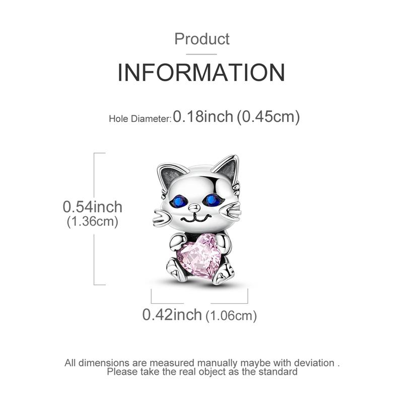 Cute Cat Pink Heart Beads Copper Original Beads Fit Original Charms Bracelet Beads Jewelry Fine Gifts For Women