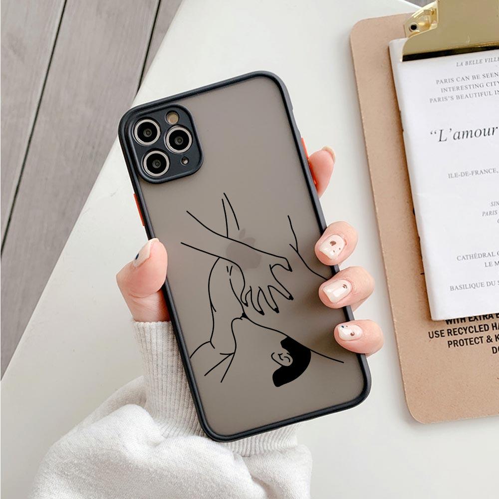 Минималистичный противоударный матовый чехол для телефона с линиями для iphone 14 11 12 13 Pro Max Mini 7 8 Plus XR XS, чехол для влюбленной пары, чехол