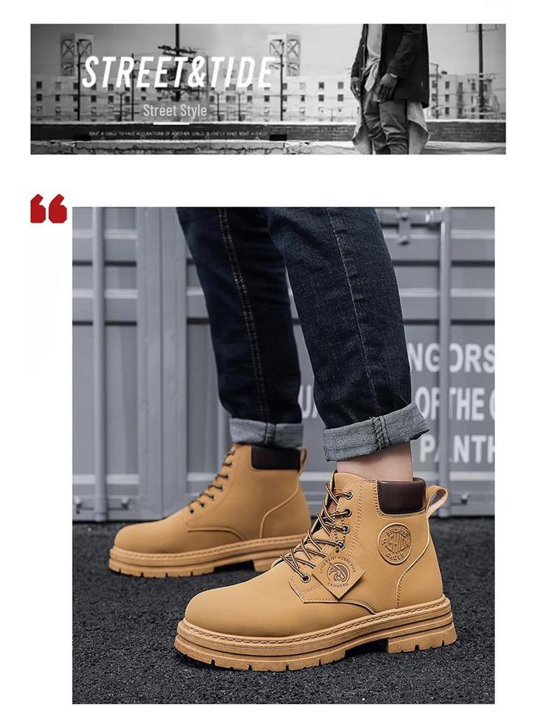 Мужские 2024 Осенние Желтые Мартинсы на Высокой Платформе - Корейский Стиль Модные Рабочие Ботинки