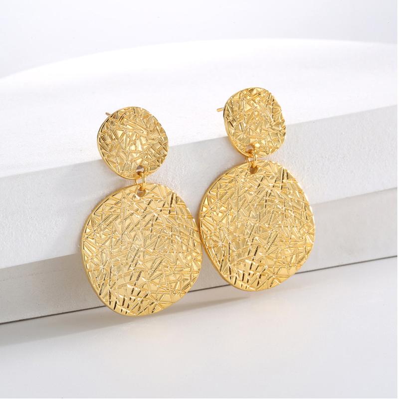 Retro Mottled Patterned Round Dangle Earrings for Women Ladies Temperament Elegant Gold Silver Color Stud Earrings Jewelry Gift