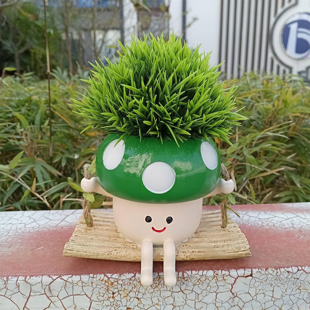 Cute Mushroom Flowerpot Succulent Planter Resin Hanging Vase Creative for Garden Yard Balcony Living Room Decor
