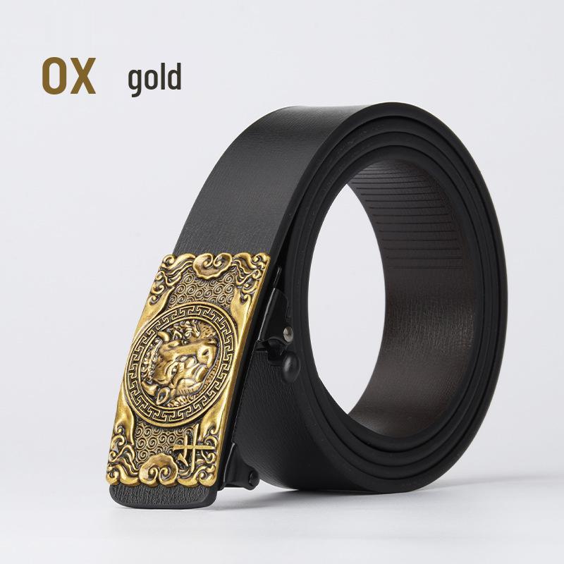 Chinese Zodiac Retro Men's Automatic Cowhide Leather Belt