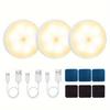 3set Led Closet Light Motion Sensor 8 LED USB Rechargeable Round Under Cabinet Light Two Colors Available Suitable for Kitchen