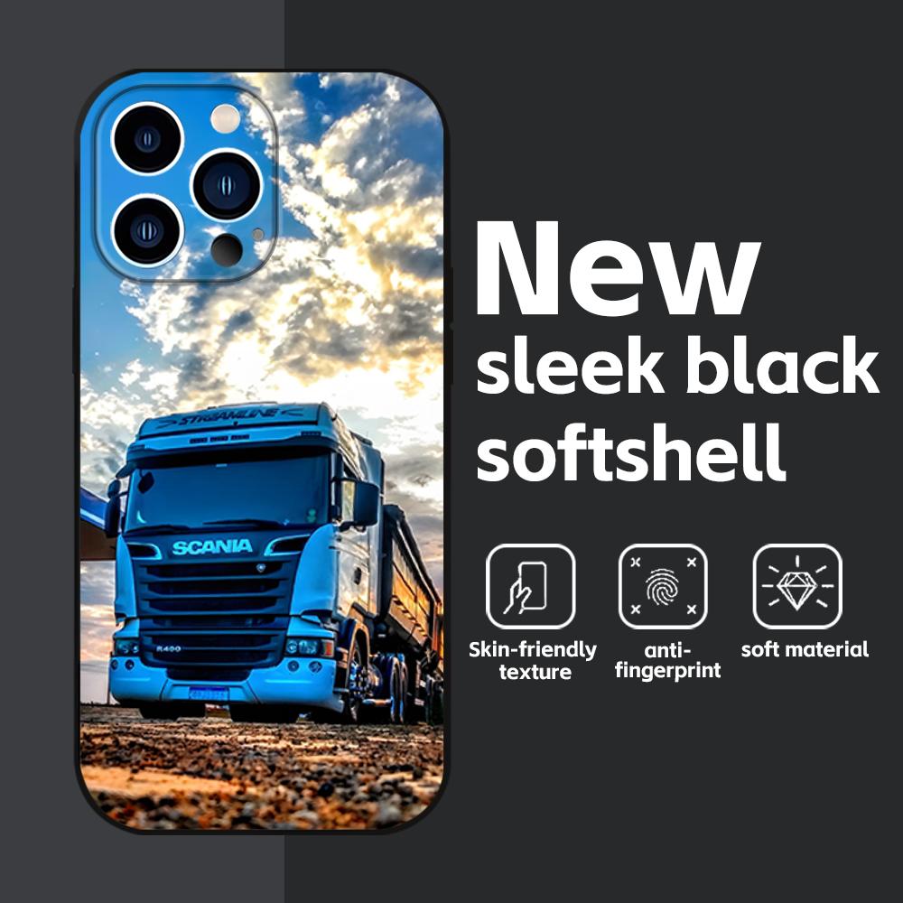 Чехол для телефона S-Scania TruxES для iPhone 16 16e 15 14 13 12 11 Plus Mini Pro Max Мягкий черный Ударопрочный чехол