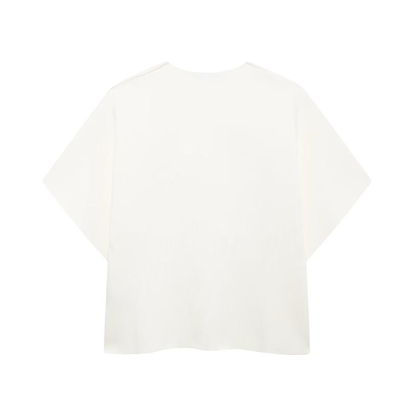 Повседневный однотонный трикотажный топ для женщин с коротким рукавом и V-образным вырезом на двух пуговицах, тонкий элегантный жилет для лета и осени для женщин, белый универсальный трикотаж