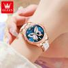 OLEVS Women Watch Luxury Butterfly Diamond Rose Gold Ceramics Steel Watches Quartz Waterproof Luminous Ladies Wristwatches