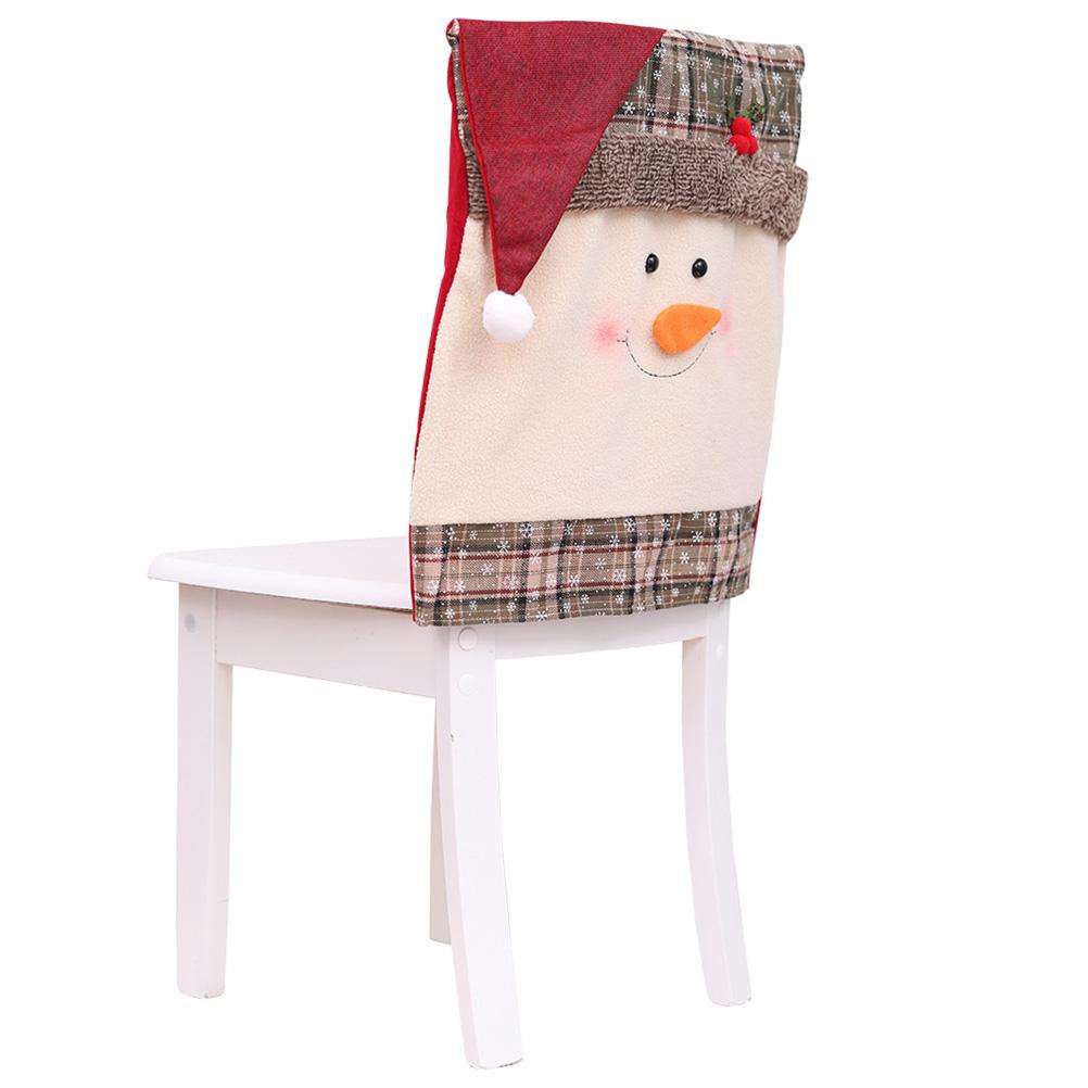 Christmas Chair Cover Snowflake Plaid Snowman Square Seat Slipcover Home Decor 1pc