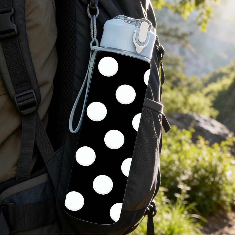 1PC Black White Polka Dot Seamless Print 750ml Color Plastic Sports Water Bottle Leakproof Flip Straw Lid Suitable for Sports Office Home Use