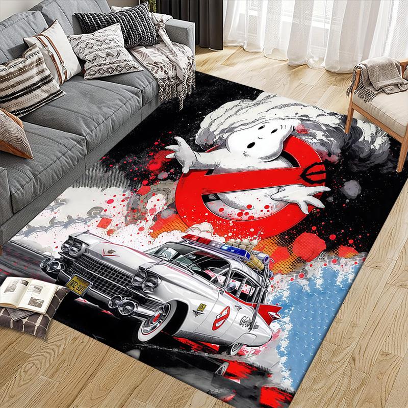 Ghostbusters Flannel Pattern Square Carpet,Area Rug,Carpet Rug for Living Room Bedroom Sofa Playroom Decor,Non-slip Floor Mat