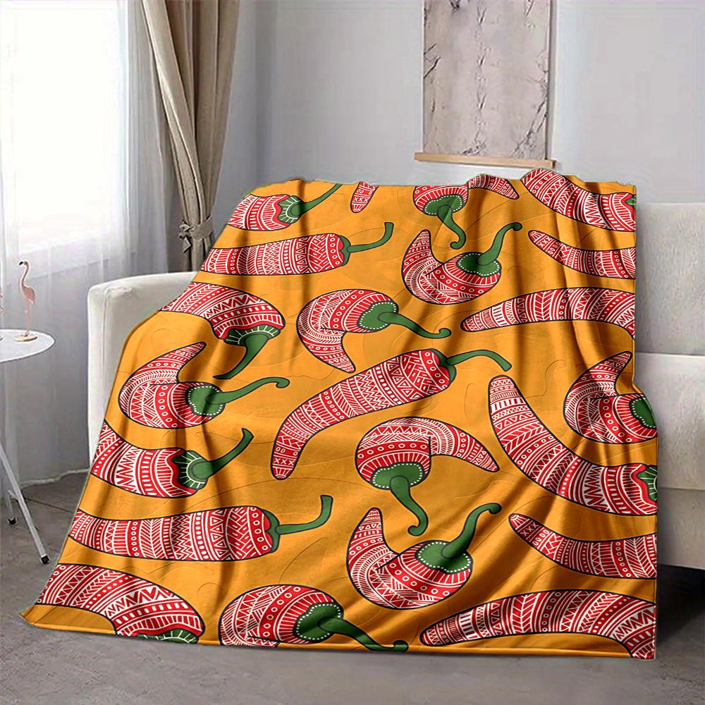 1Pc Chili Pepper Art Flannel Blanket, Soft And Comfortable, Casual Warm, Camping Travel, Christmas, Halloween Xmas Gift. G1118