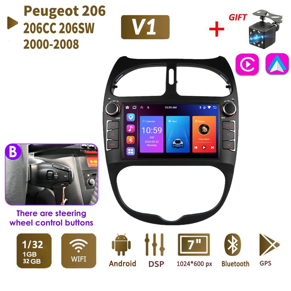 2 DIN Android автомобильное радио для PEUGEOT 206 206CC 206SW 2000-2008 автоматический мультимедийный плеер WIFI GPS авторадио Carplay Navi 2 + 64 ГБ