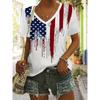 2025 Новая женская футболка со звездным принтом, топ больших размеров с американским флагом, летняя женская трендовая одежда, рубашка с коротким рукавом, блузка с V-образным вырезом