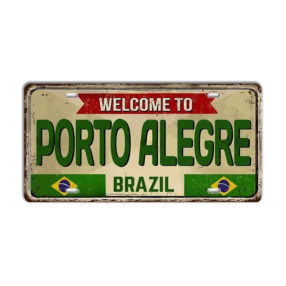 HD Metal Tin Sign Vintage Brazil Cities License Plate Style Retro Wall Art Decor for Home Bar Garage