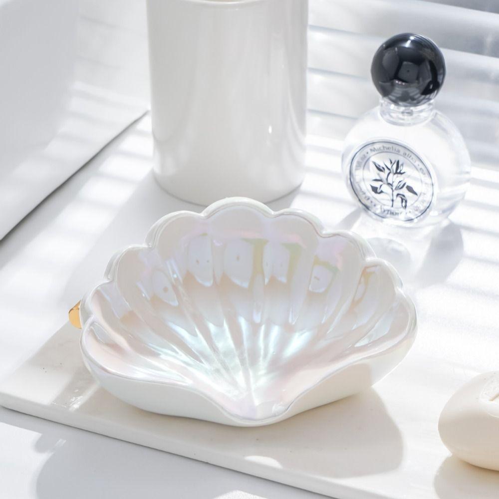 Sea Shell Shape Shell Storage Box Ceramic Soap Dish Creative Swan Soap Case  Bathroom Accessories