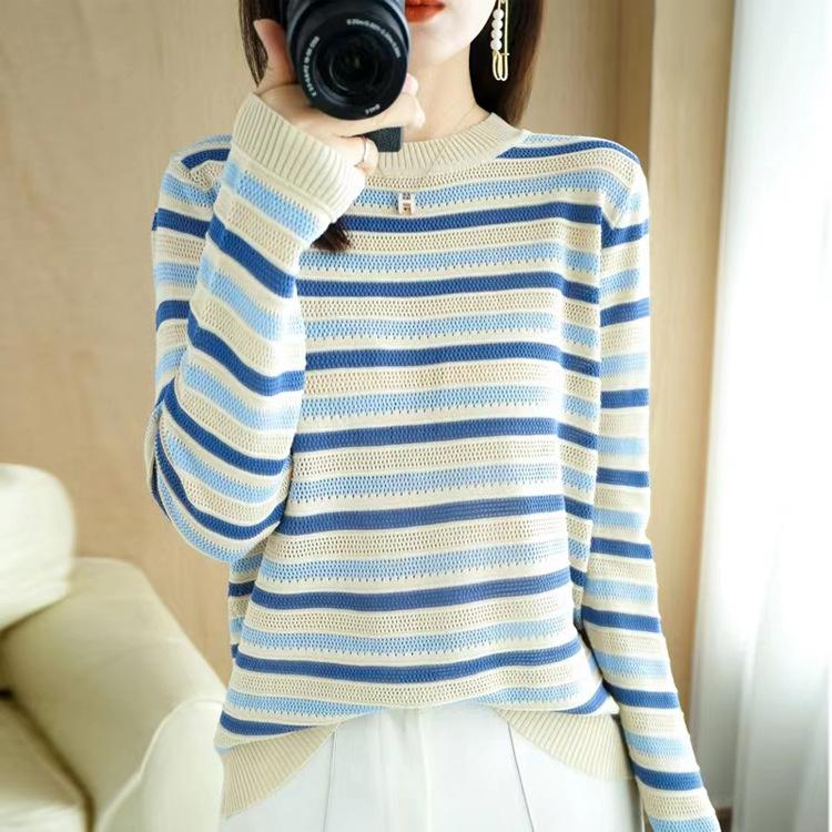 Осенне-зимний трикотаж, женский топ с длинными рукавами, корейская версия 2023, свитер в радужную полоску с цветными блоками, женская нижняя рубашка