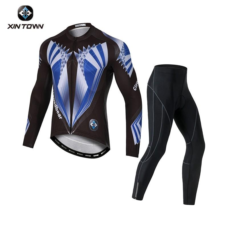 XINTOWN Mens Cycling Long Jersey Set Road Bike Racing Suit Breathable Wear
