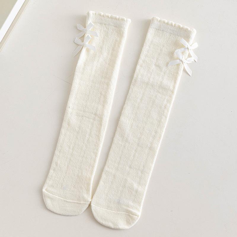 1 пара милых летних тонких носков для детей-девочек, белые, бежевые, с бантом и оборками, детские носки, милые сетчатые, полые, дышащие носки