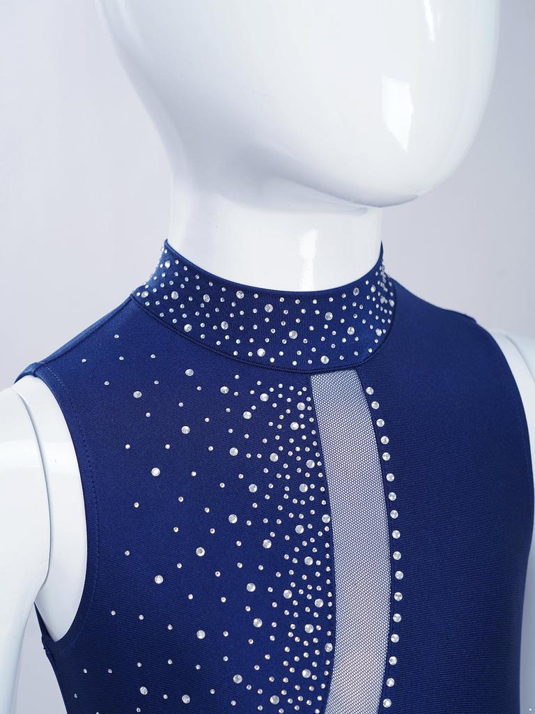 Детский танцевальный комбинезон из прозрачной сетки для девочек, безрукавка с вырезом на спине, боди для фигурного катания, гимнастики