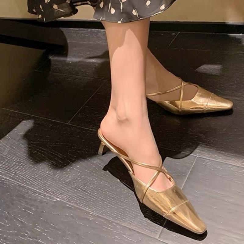 Модные летние сандалии на тонком каблуке нового стиля, женские модные остроносые туфли с мелким вырезом, скомбинированные, фиксирующие стопу, противоскользящие и износостойкие