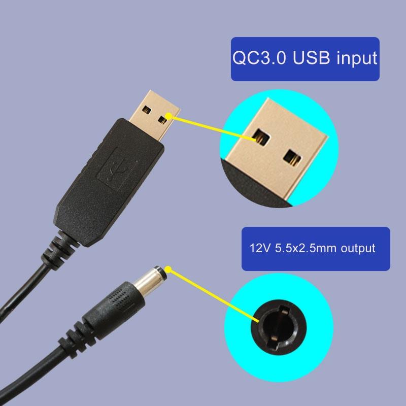 QC3.0 USB to 12V 1.5A 18W 5.5x2.5mm Step Up Line Converter Cable for WiFi Router Modem Table Lamp Speaker Fan 100CM