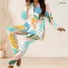 Women Plus Size Printed Half Zip Long Sleeve Longline Top Fitted Pants Two Piece Set