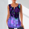 Women's Fashion V Neck Shirts Casual Tops T-shirt Ladies 3D A Mighty Tiger Print Vest Plus Size Sleeveless Blouse Tank Tops