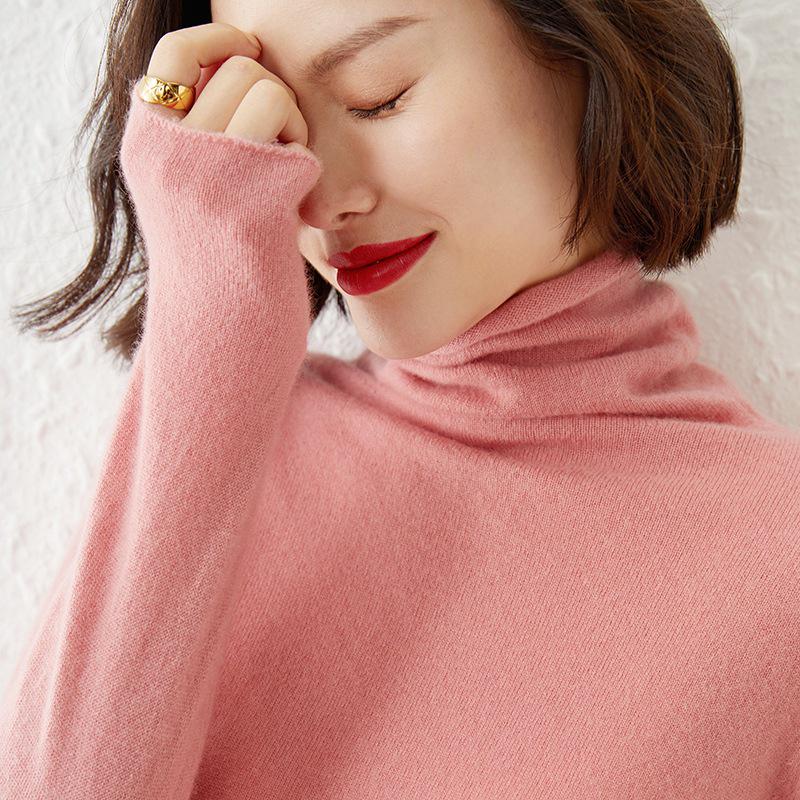 Women's Long Sleeve High Neck Knit Sweater - Loose Autumn/Winter Pullover Top